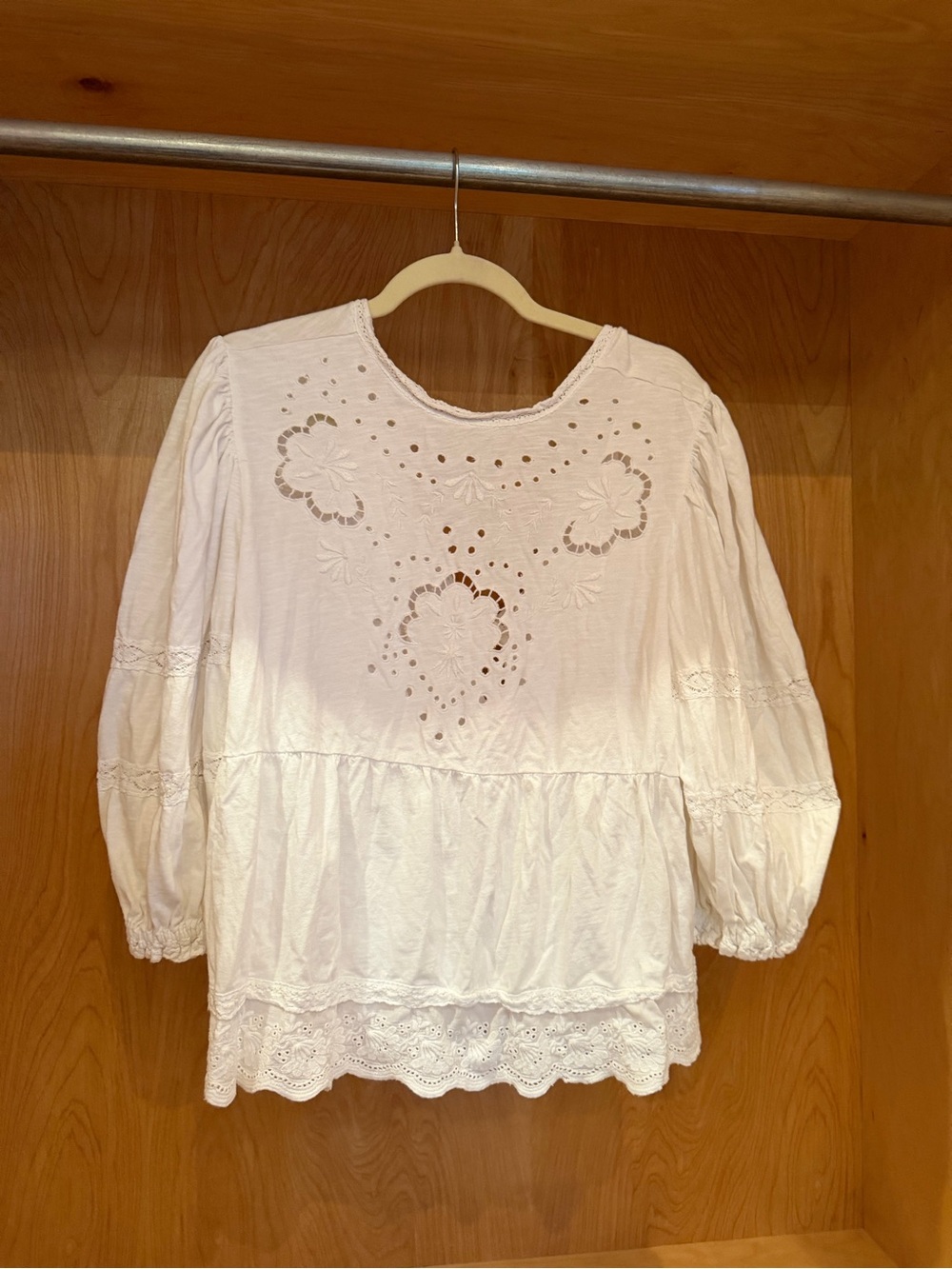 Free People Women's White Eyelet Peasant Blouse